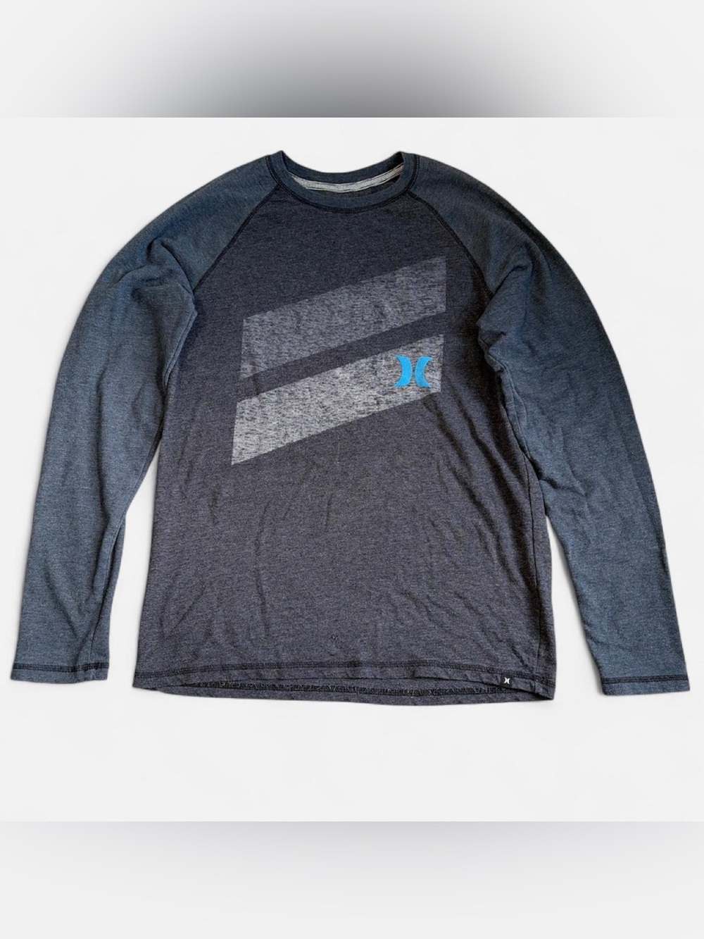 Hurley Men's Long Sleeve Raglan Tee in Charcoal and Blue
